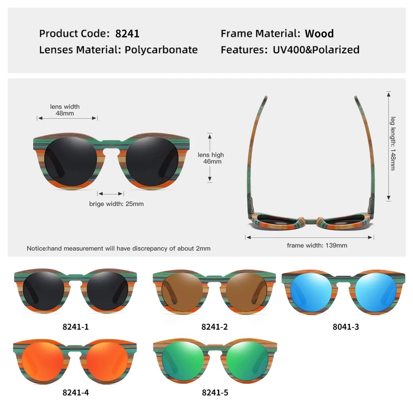 GM Natural Bamboo Wooden Sunglasses: Eco-Chic Fashion with Polarized Mirrored Lenses