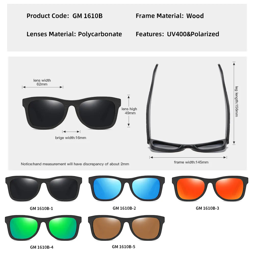 GM Wooden Male Lady Sunglasses Men's Luxury Brand Designer Polarized Sun Glasses Vintage Sunglass Women Eyewear With Box