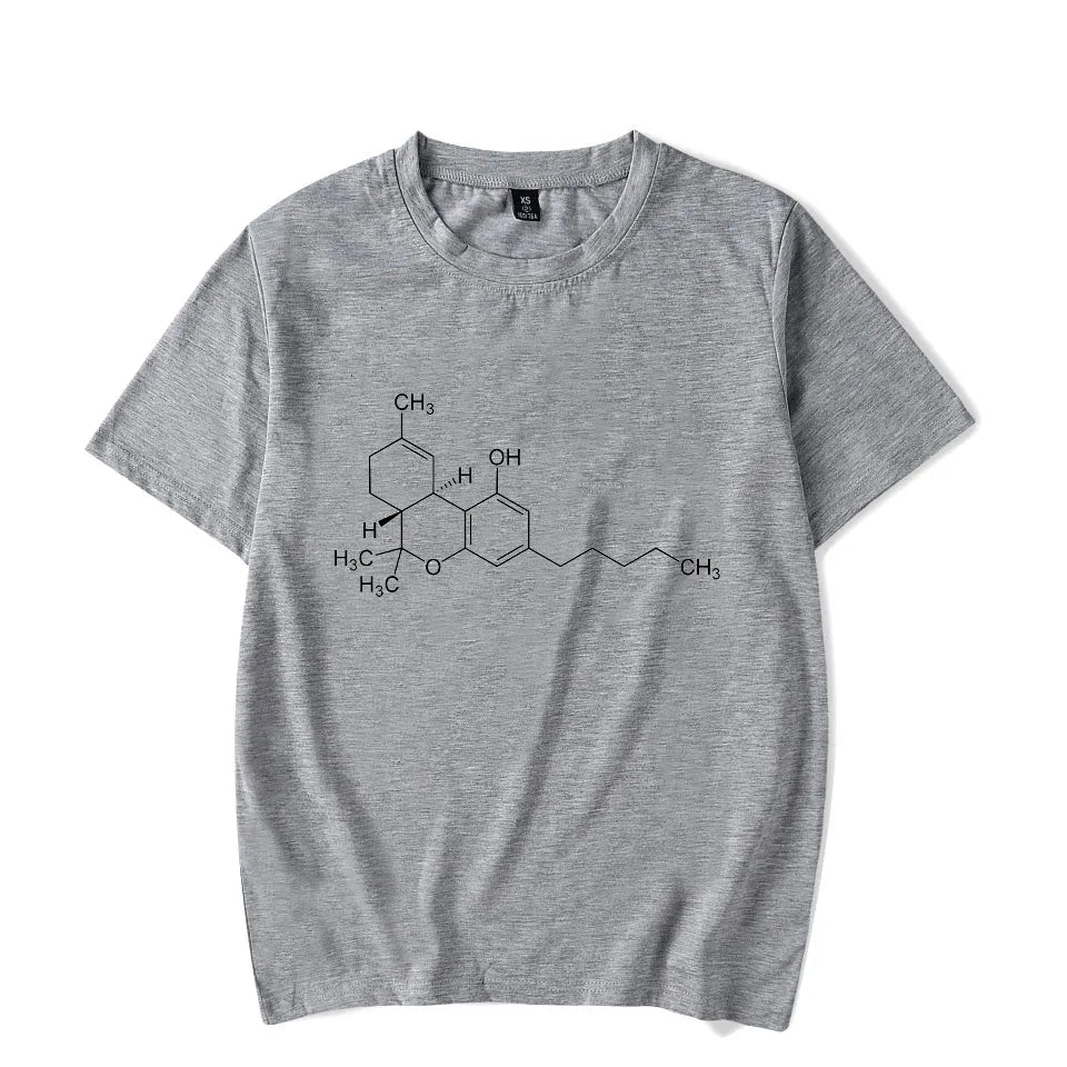 THC Marijuana Molecule Short Sleeve T-Shirt Unisex High Street Vintage Loose Casual Luminous T-shirts Street Fashion Hip Hop