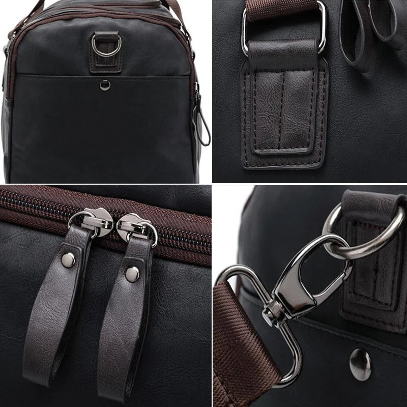 SCIONE PU Leather Men's Travel Duffle Bag