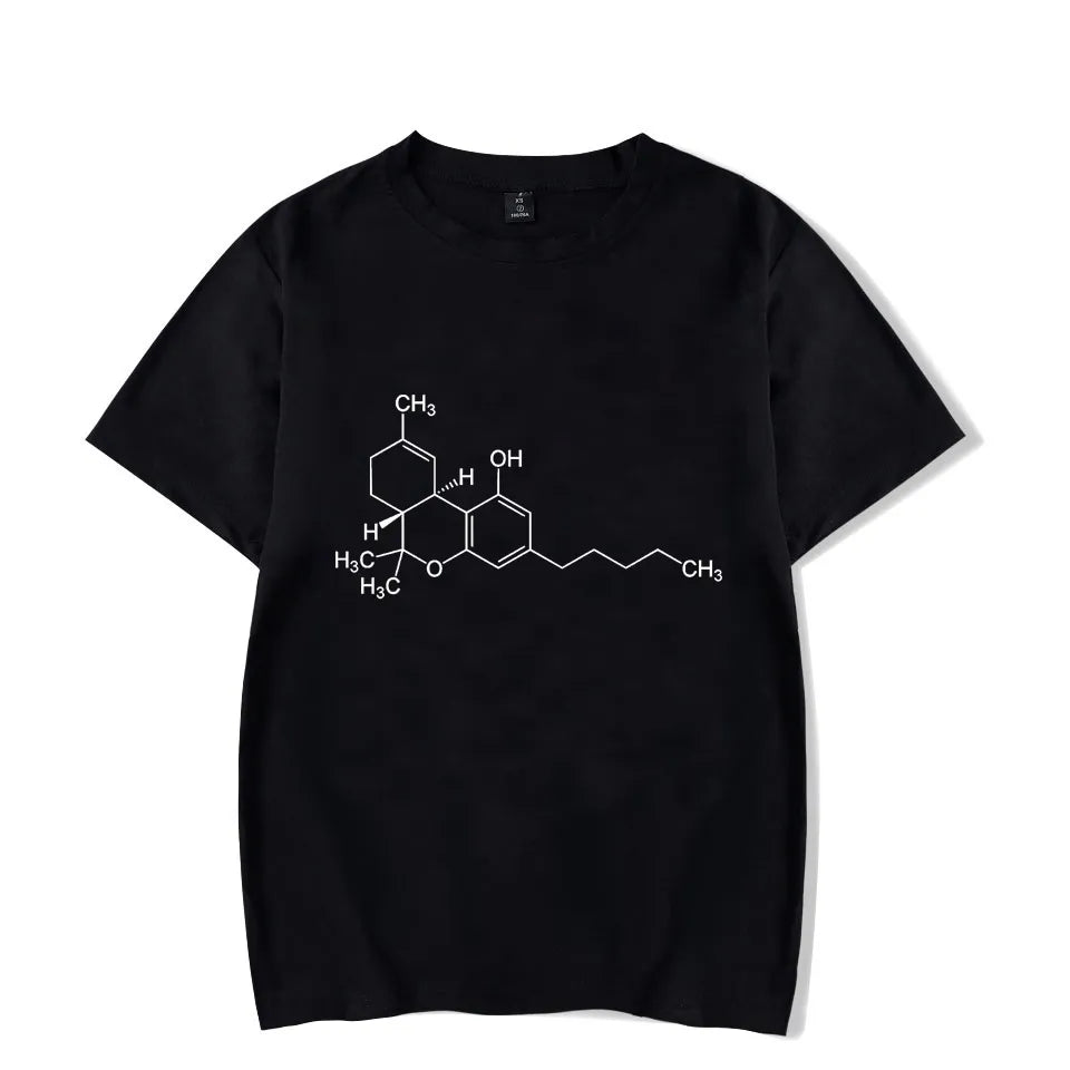 THC Marijuana Molecule Short Sleeve T-Shirt Unisex High Street Vintage Loose Casual Luminous T-shirts Street Fashion Hip Hop