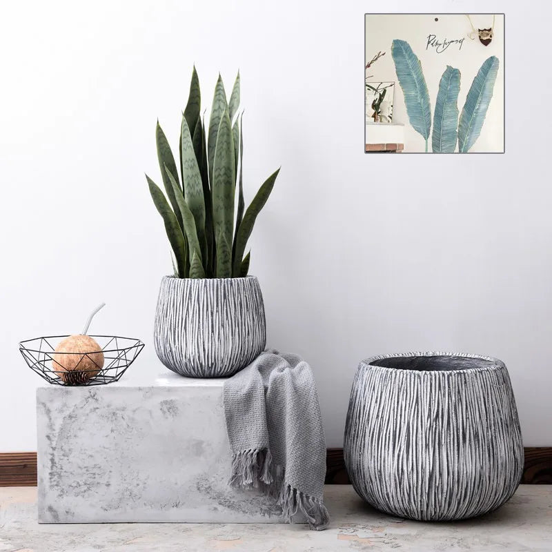 Nordic Style Fiber Reinforced Cement Flower Pot Round Simulation Plant Decoration Magnesia Clay High Quality Nursery Flowerpot