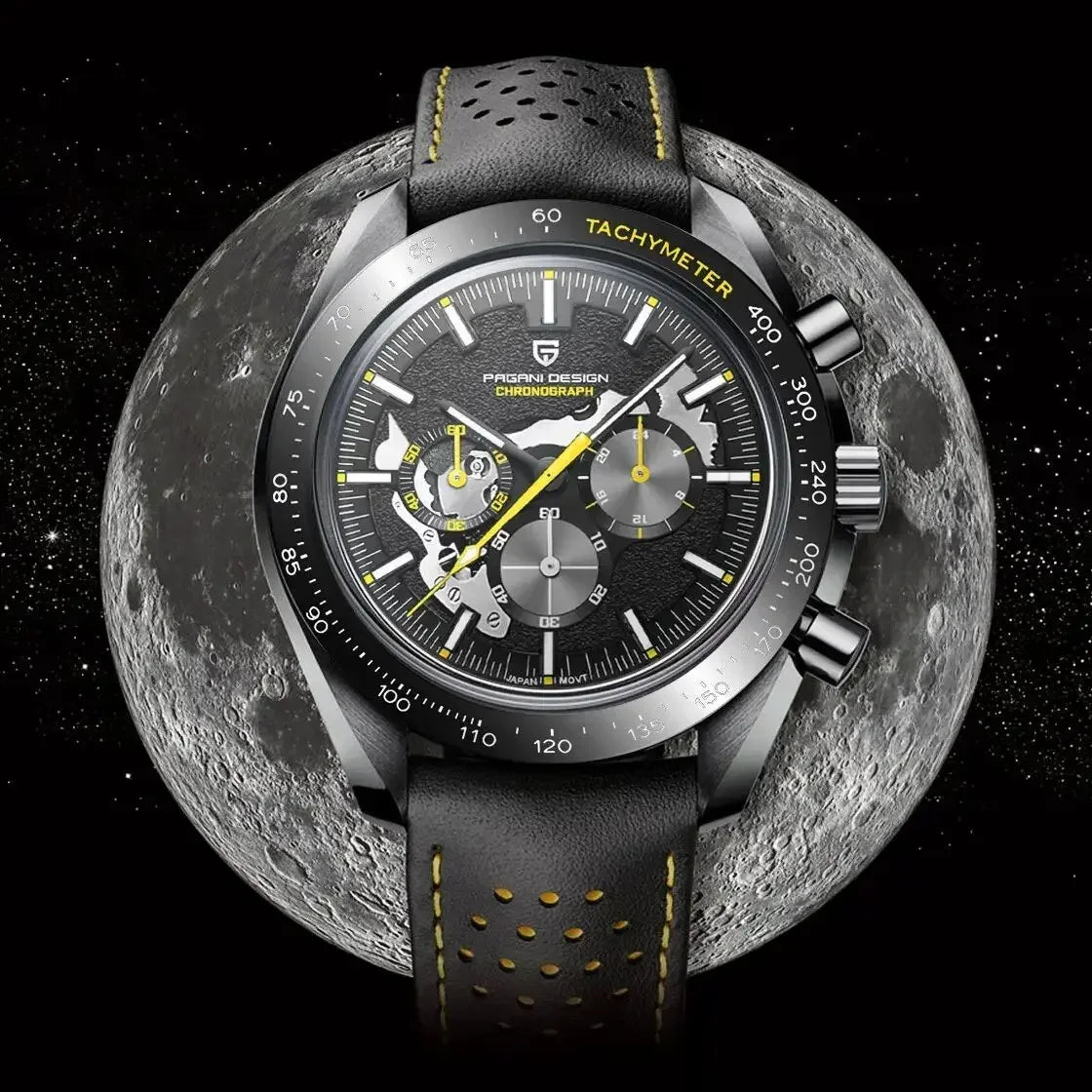 PAGANI DESIGN Skeletons Moon Men's Luxury Quartz Watch Men Sport Speed Chronograph VK63 Waterproof Wristwatch