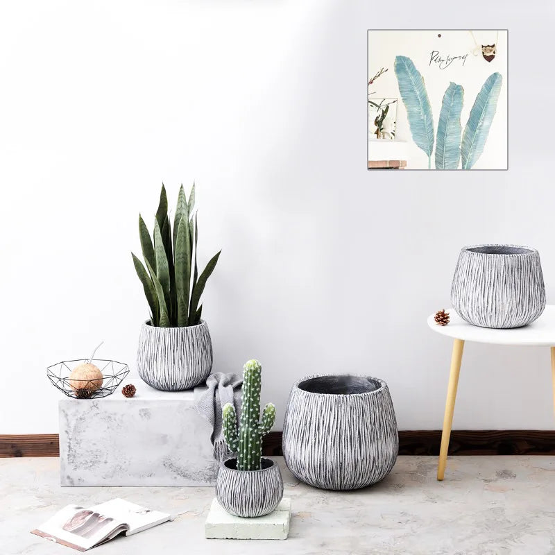 Nordic Style Fiber Reinforced Cement Flower Pot Round Simulation Plant Decoration Magnesia Clay High Quality Nursery Flowerpot