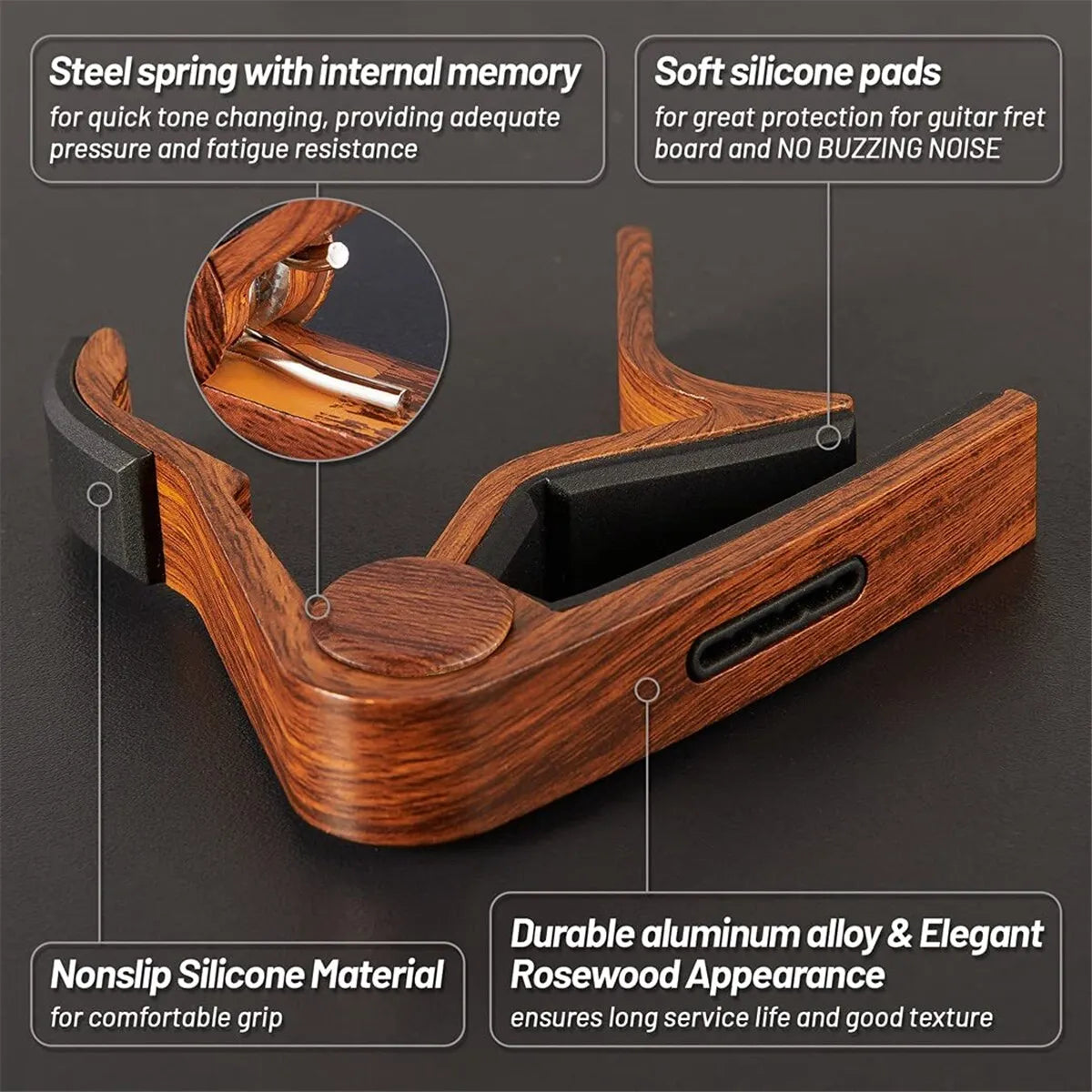 Guitar Capo Adjustment Clip Excellent Metal Picks Holder for Acoustic Electric Guitars Bass Ukulele with 4 Picks