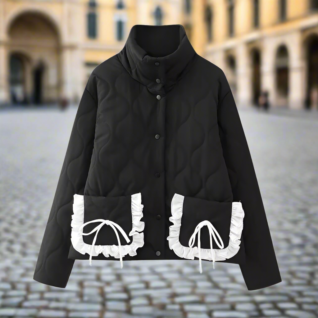 Elegant Bow Tie Stand-Up Collar Cotton Jacket