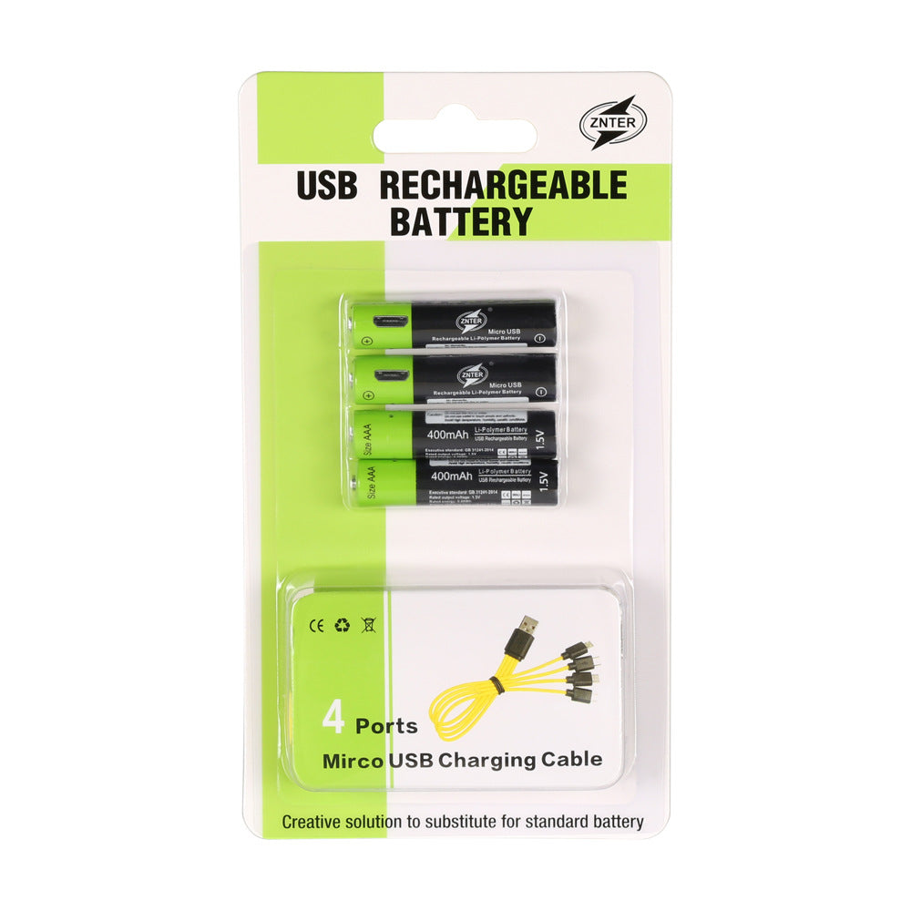 No.5 USB Rechargeable Lithium Battery 1.5V Four Sections One Drag Four Charging Cable Set