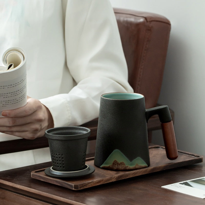 Enjoy Your Tea in Style with LUWU Mountain Design Ceramic Tea Mugs with Filter