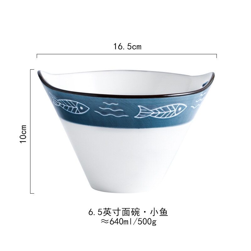 Ceramic Hand painted Japanese Style Ramen Noodle, Soup Bowl.