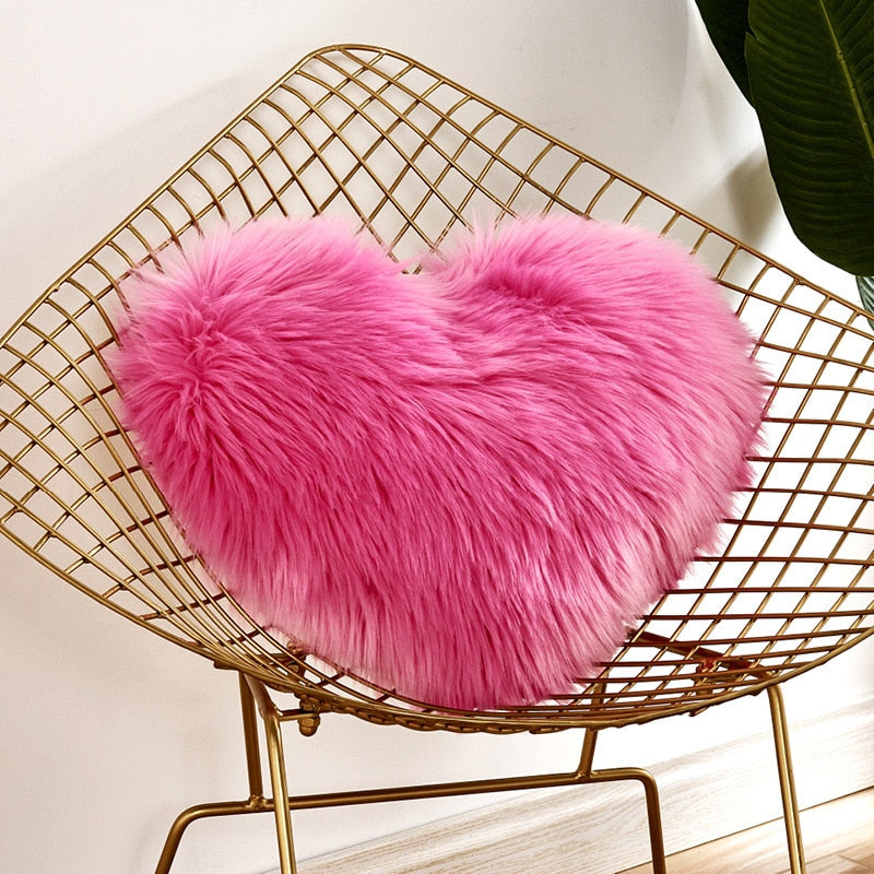 Sofa Pillow Cover, Love Heart Cushion Cover Faux Fur Sheepskin, Decorative Living Room Pillowcases