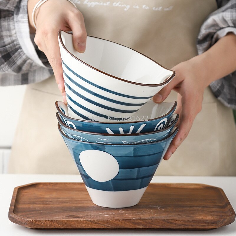Ceramic Hand painted Japanese Style Ramen Noodle, Soup Bowl.