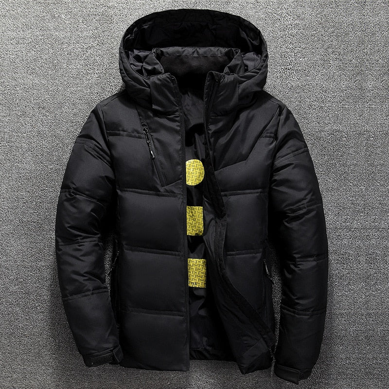 Duck Down Winter Coat, Men's Warm Solid Color Hooded Thick Parka