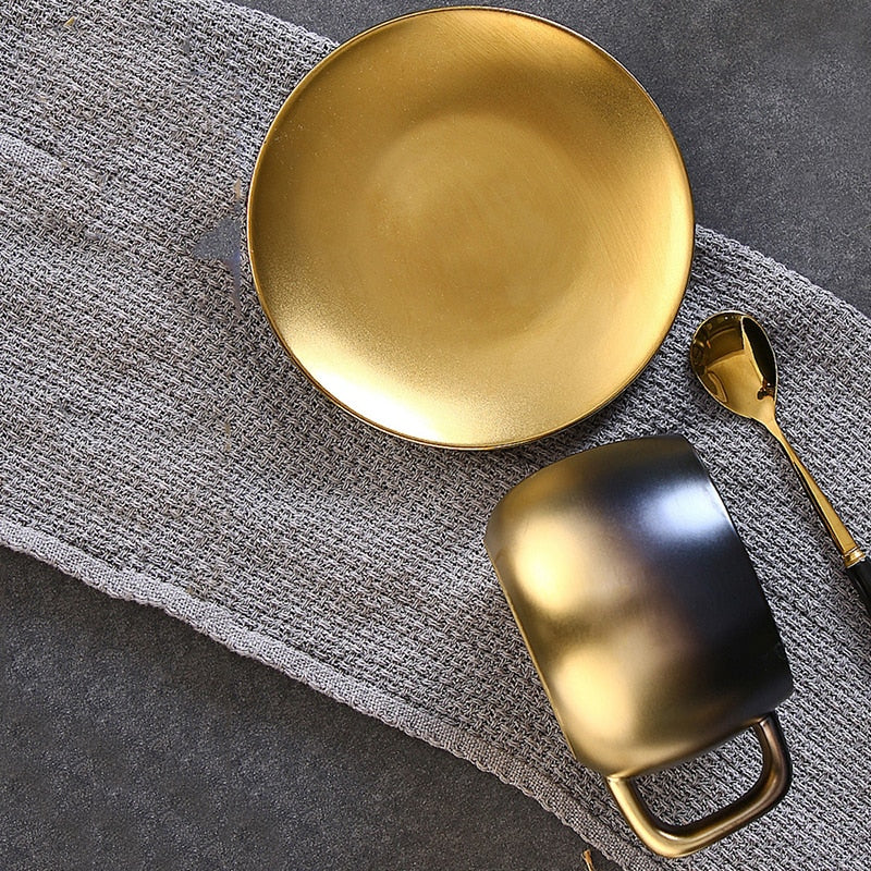 Luxury Black Gold Ceramic Coffee Cup and Saucer Gift Set - Perfect for Espresso, Coffee, Tea, and More!