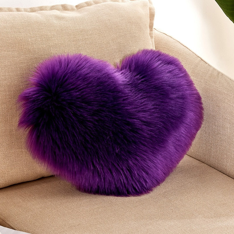 Sofa Pillow Cover, Love Heart Cushion Cover Faux Fur Sheepskin, Decorative Living Room Pillowcases