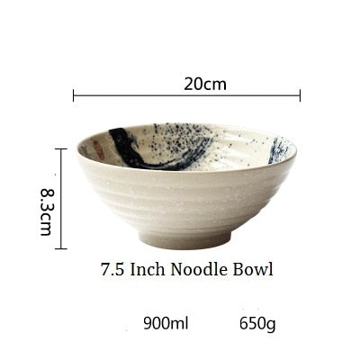 Japanese Style Ceramic Ramen Bowl - Retro Tableware for Dinner and Mixing