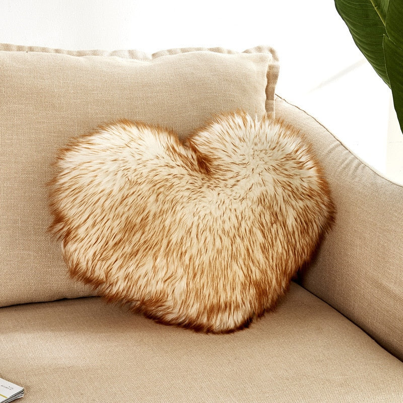 Sofa Pillow Cover, Love Heart Cushion Cover Faux Fur Sheepskin, Decorative Living Room Pillowcases