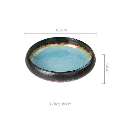 KINGLANG Kiln Ice Split Glaze Ceramic Plate, Japanese Sushi Dish prefect for Salads