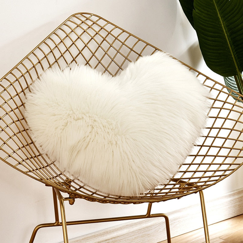 Sofa Pillow Cover, Love Heart Cushion Cover Faux Fur Sheepskin, Decorative Living Room Pillowcases