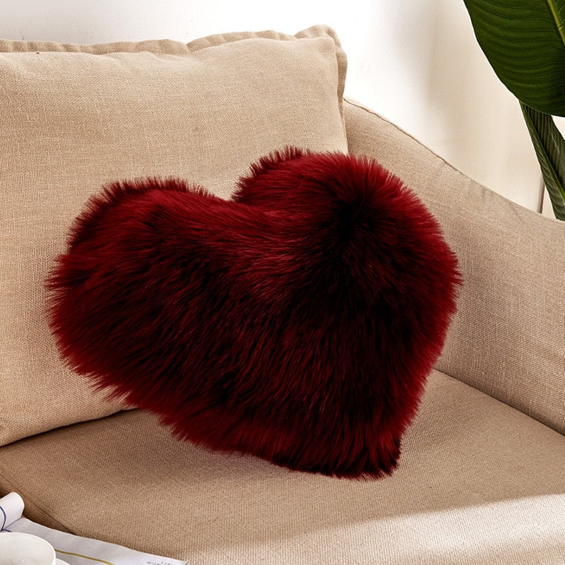 Sofa Pillow Cover, Love Heart Cushion Cover Faux Fur Sheepskin, Decorative Living Room Pillowcases