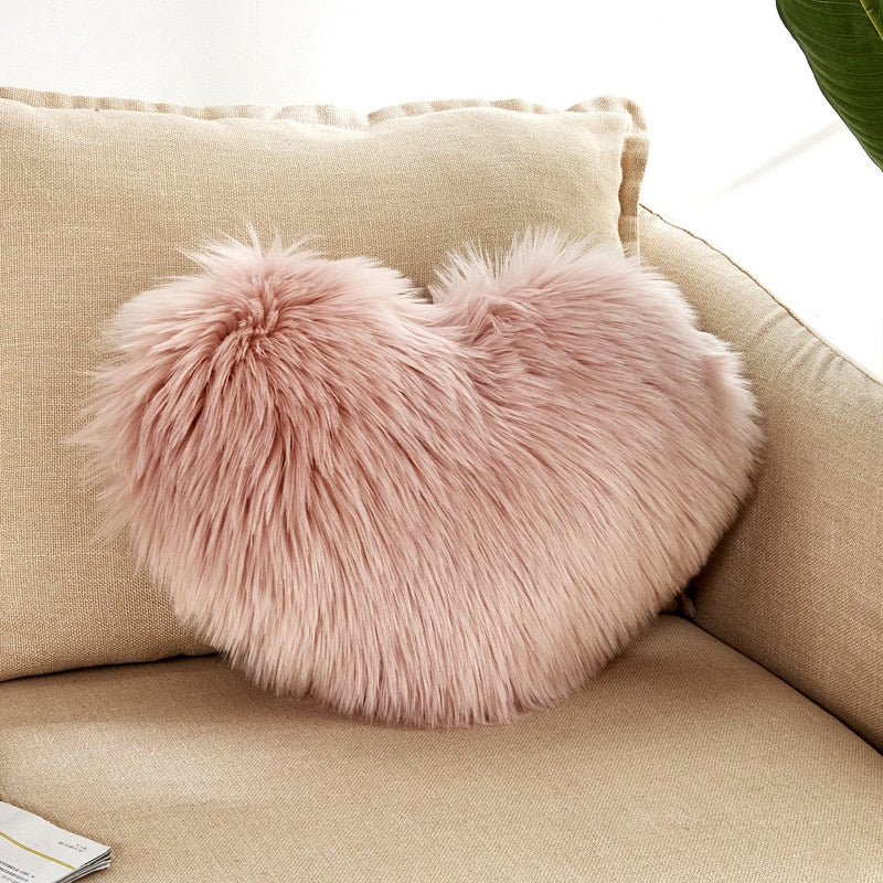 Sofa Pillow Cover, Love Heart Cushion Cover Faux Fur Sheepskin, Decorative Living Room Pillowcases