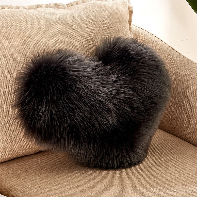 Sofa Pillow Cover, Love Heart Cushion Cover Faux Fur Sheepskin, Decorative Living Room Pillowcases