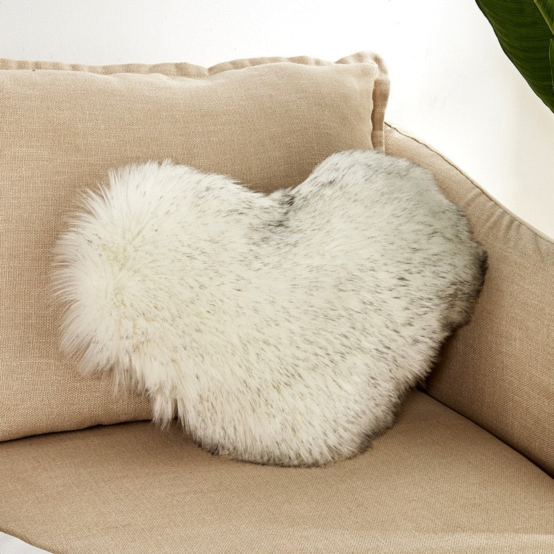 Sofa Pillow Cover, Love Heart Cushion Cover Faux Fur Sheepskin, Decorative Living Room Pillowcases