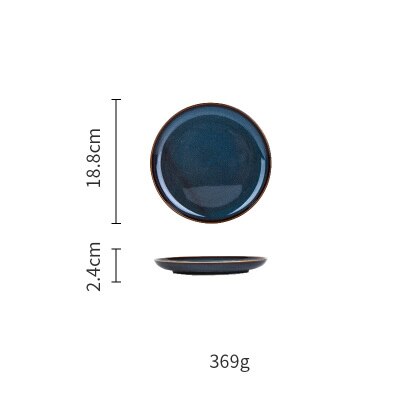 Deep Blue Color Ceramic Tableware Retro Glazed Dinnerware, Porcelain Pottery Dish Plate