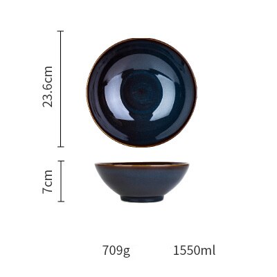 Deep Blue Color Ceramic Tableware Retro Glazed Dinnerware, Porcelain Pottery Dish Plate