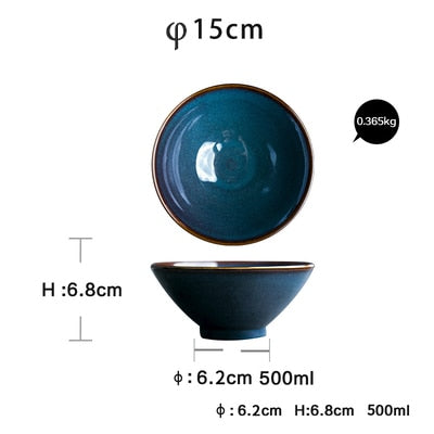 Deep Blue Color Ceramic Tableware Retro Glazed Dinnerware, Porcelain Pottery Dish Plate