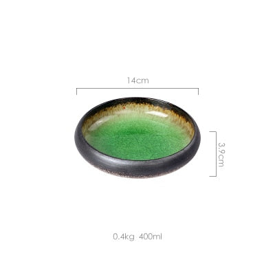 KINGLANG Kiln Ice Split Glaze Ceramic Plate, Japanese Sushi Dish prefect for Salads