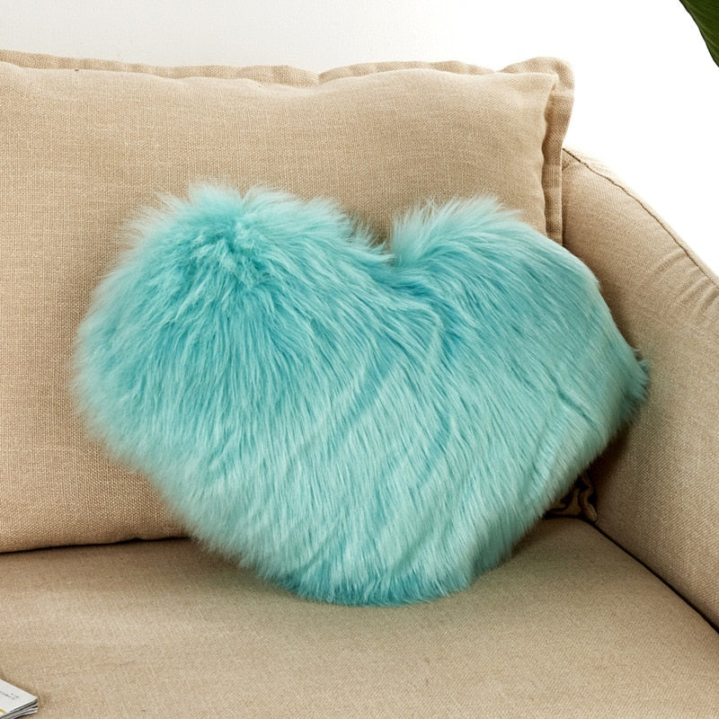 Sofa Pillow Cover, Love Heart Cushion Cover Faux Fur Sheepskin, Decorative Living Room Pillowcases