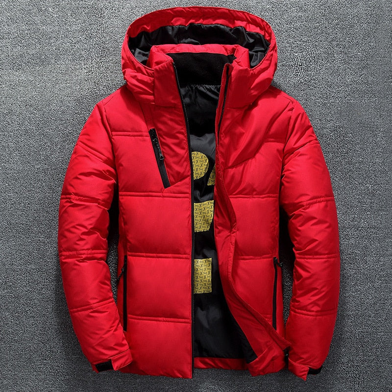 Duck Down Winter Coat, Men's Warm Solid Color Hooded Thick Parka