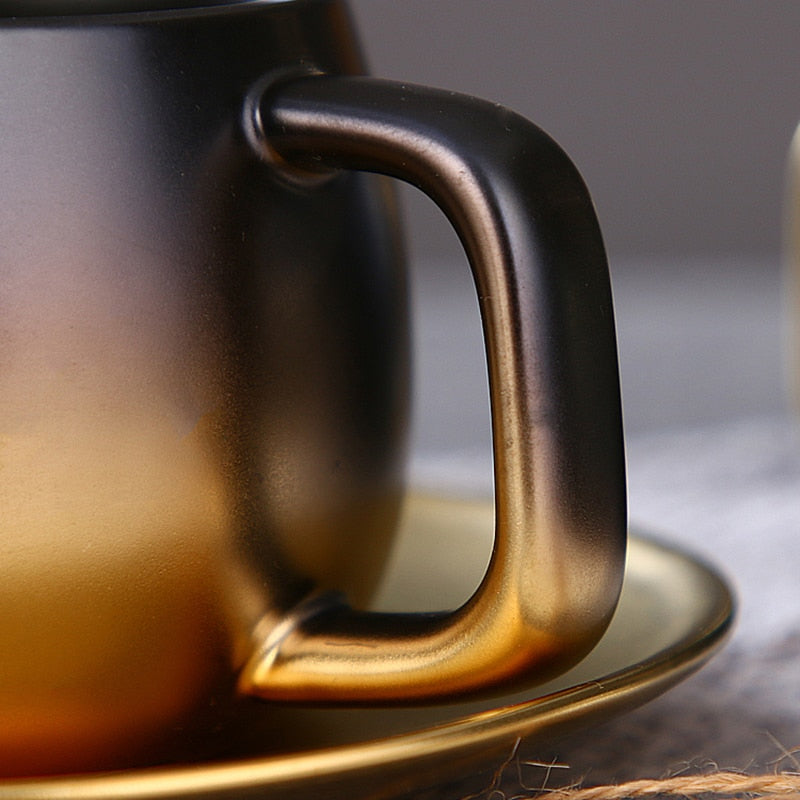 Luxury Black Gold Ceramic Coffee Cup and Saucer Gift Set - Perfect for Espresso, Coffee, Tea, and More!