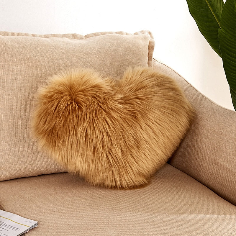 Sofa Pillow Cover, Love Heart Cushion Cover Faux Fur Sheepskin, Decorative Living Room Pillowcases