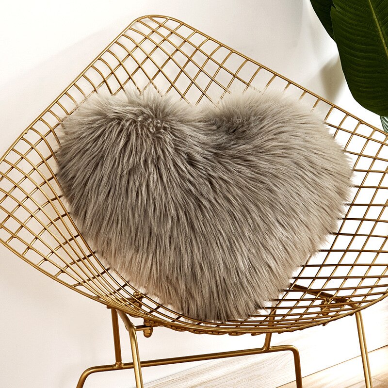 Sofa Pillow Cover, Love Heart Cushion Cover Faux Fur Sheepskin, Decorative Living Room Pillowcases