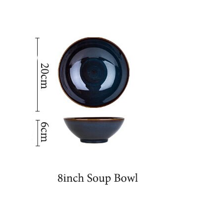 Deep Blue Color Ceramic Tableware Retro Glazed Dinnerware, Porcelain Pottery Dish Plate