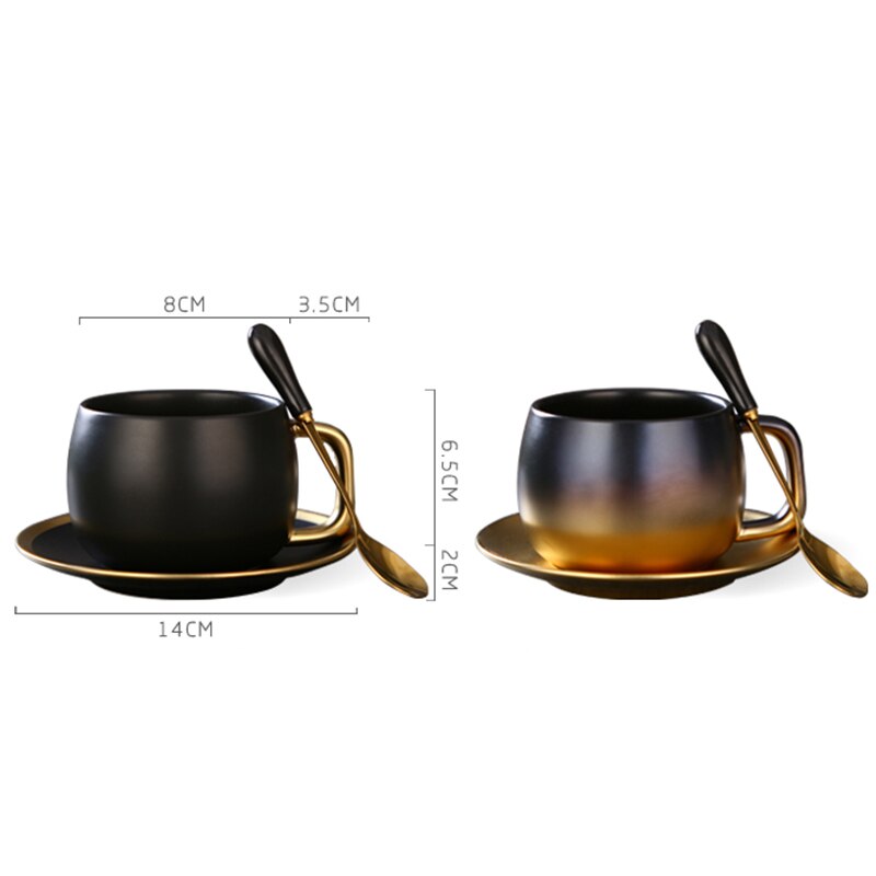 Luxury Black Gold Ceramic Coffee Cup and Saucer Gift Set - Perfect for Espresso, Coffee, Tea, and More!
