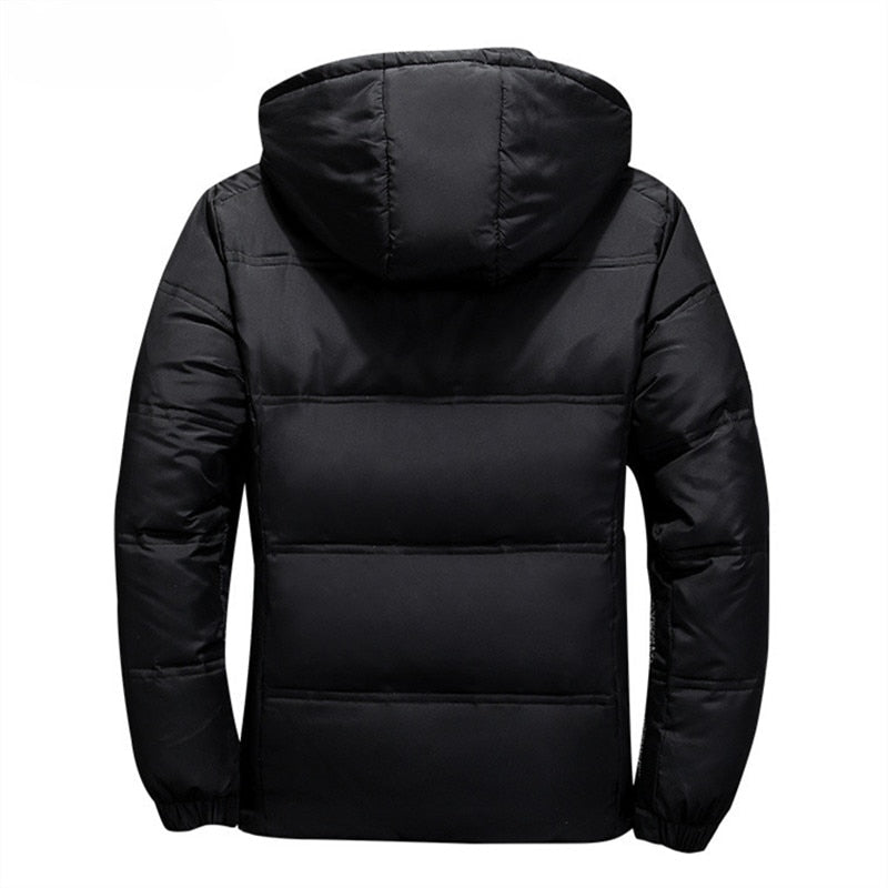 Duck Down Winter Coat, Men's Warm Solid Color Hooded Thick Parka