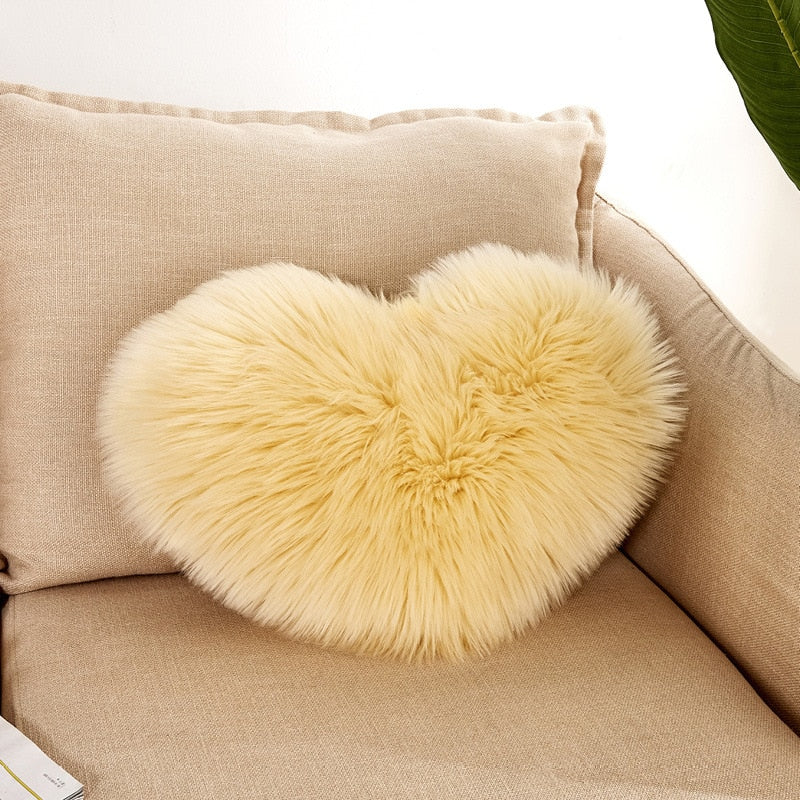 Sofa Pillow Cover, Love Heart Cushion Cover Faux Fur Sheepskin, Decorative Living Room Pillowcases