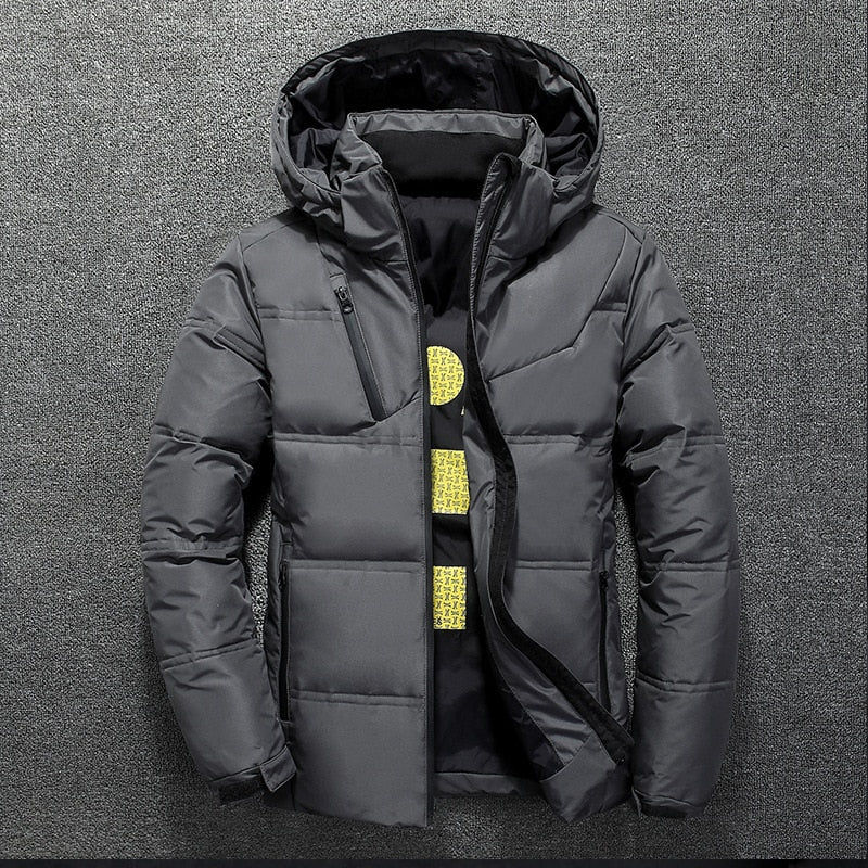 Duck Down Winter Coat, Men's Warm Solid Color Hooded Thick Parka
