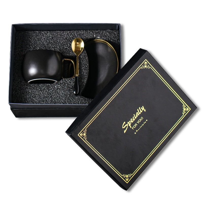 Luxury Black Gold Ceramic Coffee Cup and Saucer Gift Set - Perfect for Espresso, Coffee, Tea, and More!