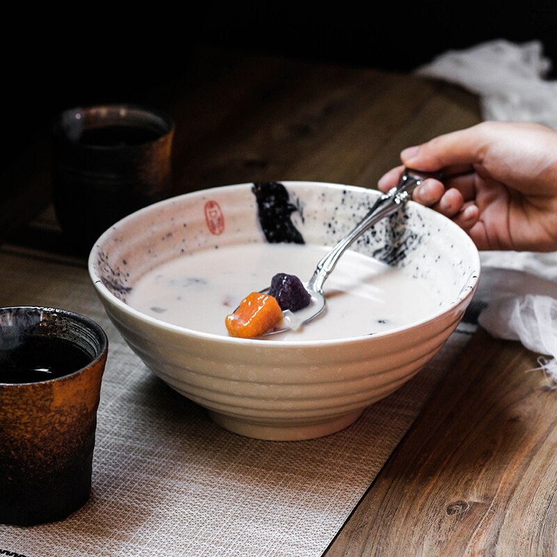 Japanese Style Ceramic Ramen Bowl - Retro Tableware for Dinner and Mixing