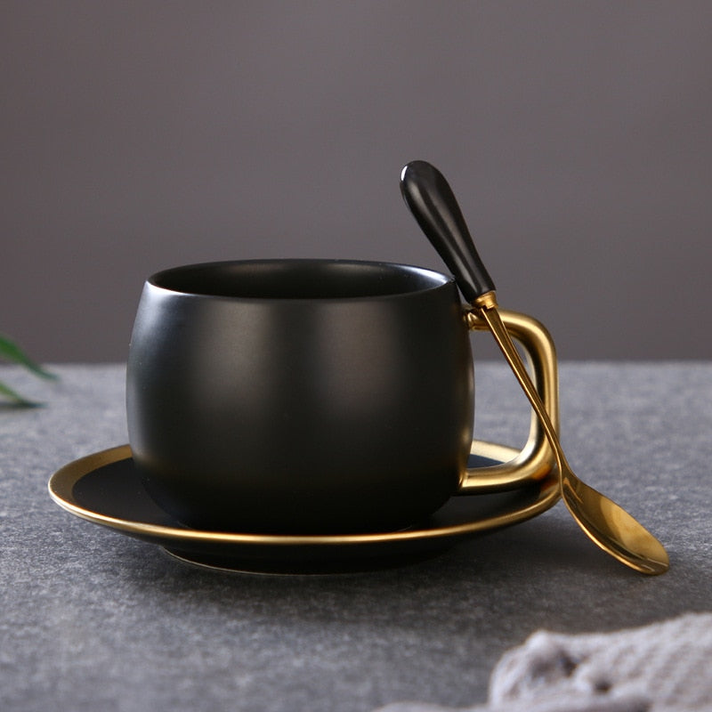 Luxury Black Gold Ceramic Coffee Cup and Saucer Gift Set - Perfect for Espresso, Coffee, Tea, and More!