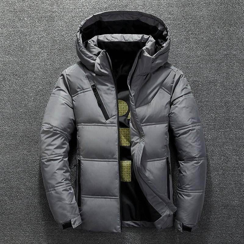 Duck Down Winter Coat, Men's Warm Solid Color Hooded Thick Parka