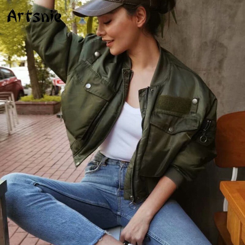 Women's Bomber Jacket, Army Green Coat