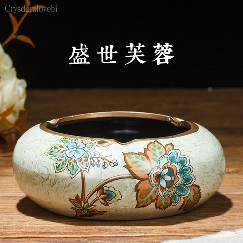 Chinese Retro Ceramic Large Ashtray with Lid. Modern Minimalist Living Room Decoration.