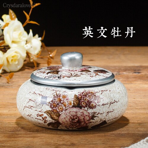 Chinese Retro Ceramic Large Ashtray with Lid. Modern Minimalist Living Room Decoration.