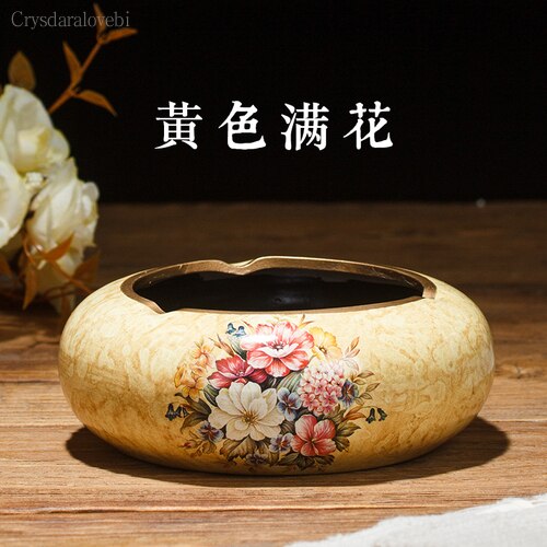 Chinese Retro Ceramic Large Ashtray with Lid. Modern Minimalist Living Room Decoration.
