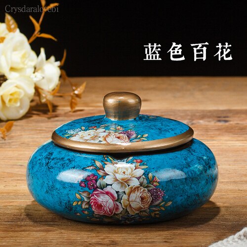 Chinese Retro Ceramic Large Ashtray with Lid. Modern Minimalist Living Room Decoration.