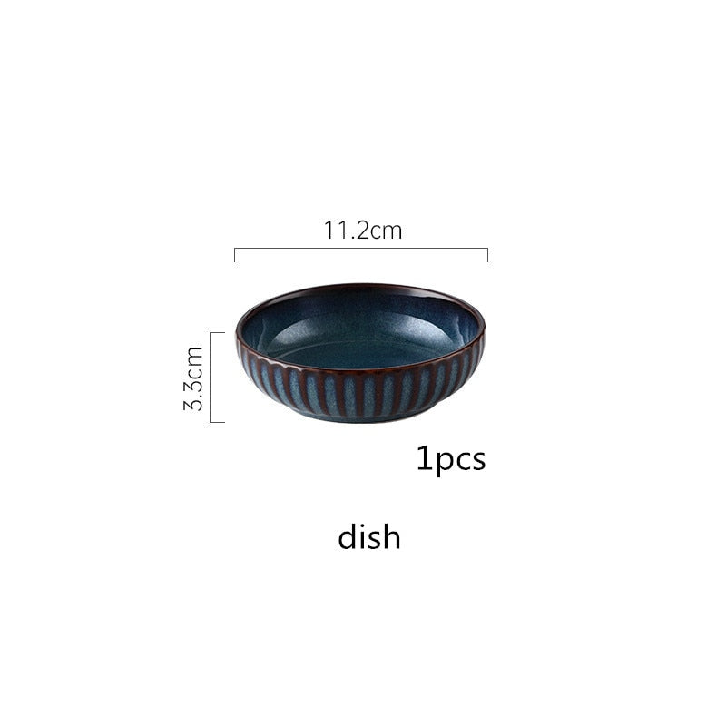 Blue Tableware Set Kiln Glazed Ceramic Rice Salad Round Dish Dinner Plate Fish Plate Dinnerware